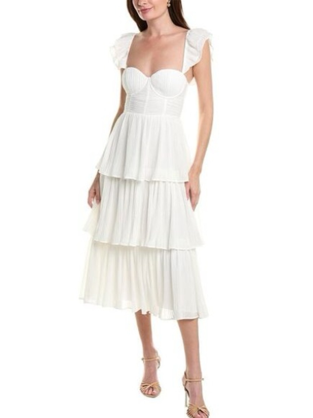 Rachel Parcell White Tiered Sweetheart Midi Dress